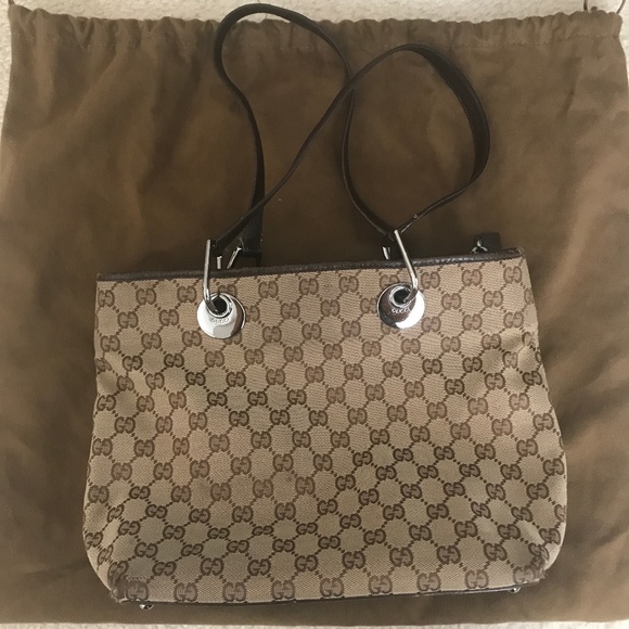 Gucci Handbags - Authentic Gucci Shoulder Bag with Zipper in Canvas